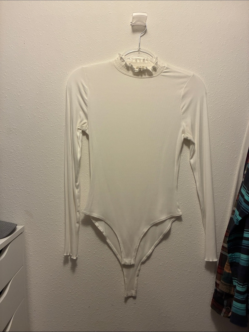 Cream Long-Sleeve Ruffle Mock-Neck Bodysuit
